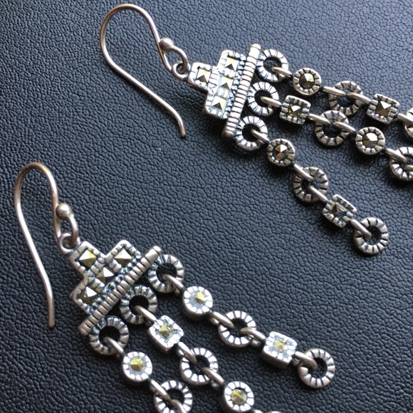 Vintage Art Deco sterling 925 marcasite earrings - Picture 9 of 11